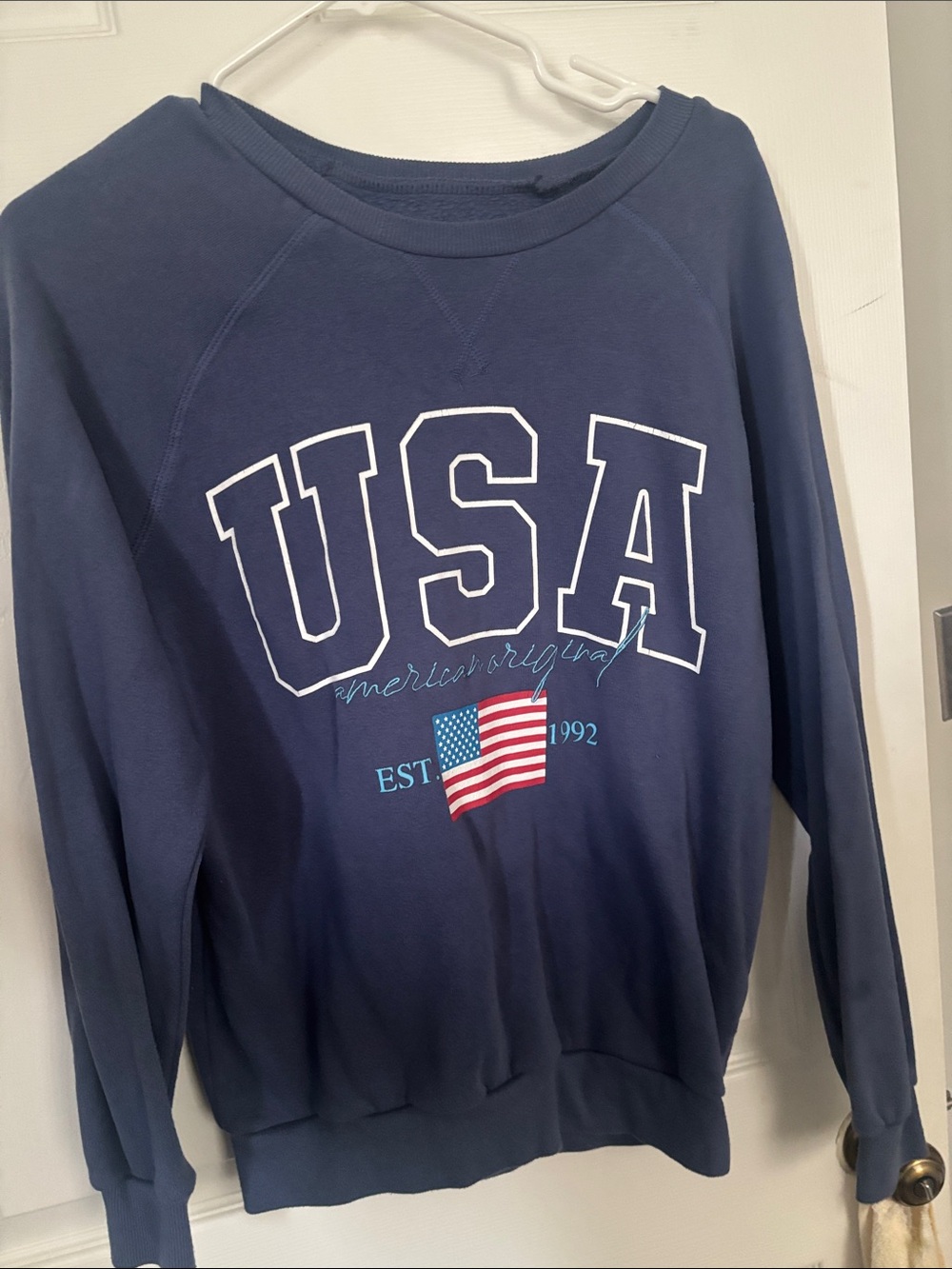 Zoe + Liv Navy USA Crewneck Sweatshirt with Flag Graphic